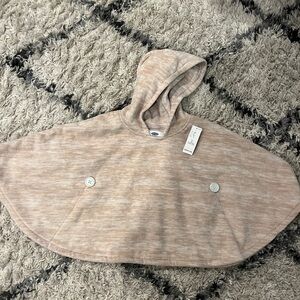 Cozy Tan Hooded Poncho with Buttons